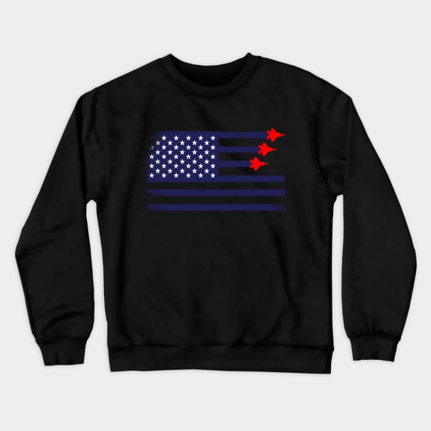 USA Aircraft Jet Fighter 4th July Patriotic Flag Crewneck Sweatshirt by Luxara